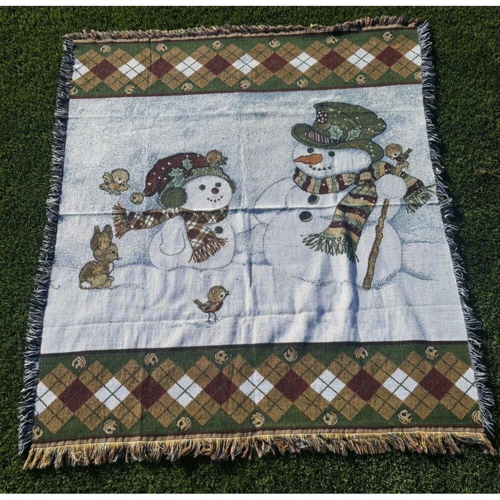 Gift Christmas Tapestry Throw Woven Snowman Woodland Creatures 50 X 56 ￼